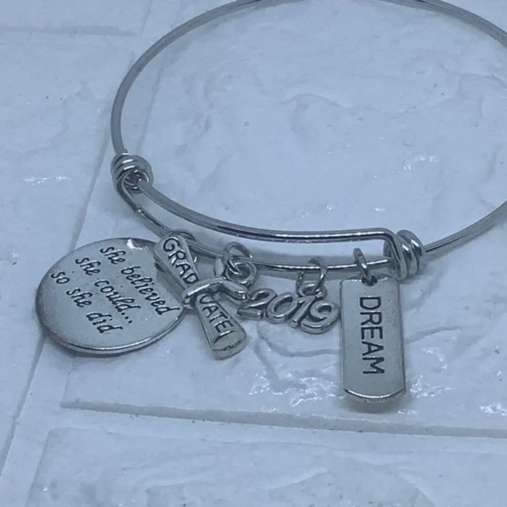 Graduation Bracelet She Believed She Could So She Did Inspirational Charm Bangle